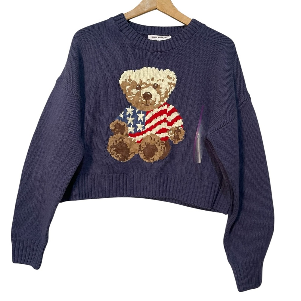 Grayson Threads‎ Women's Teddy Bear Flag Graphic Navy Sweater Xl - Picture 3 of 5